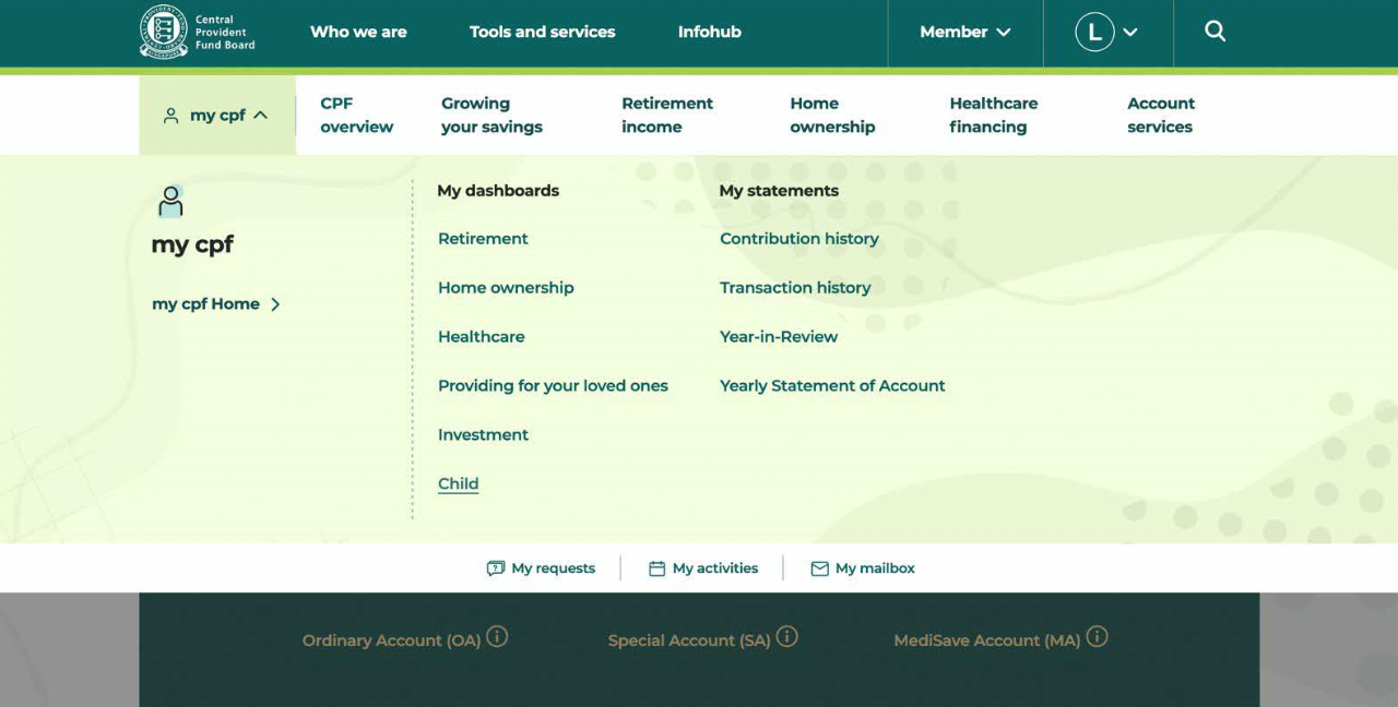 where to find the child dashboard
