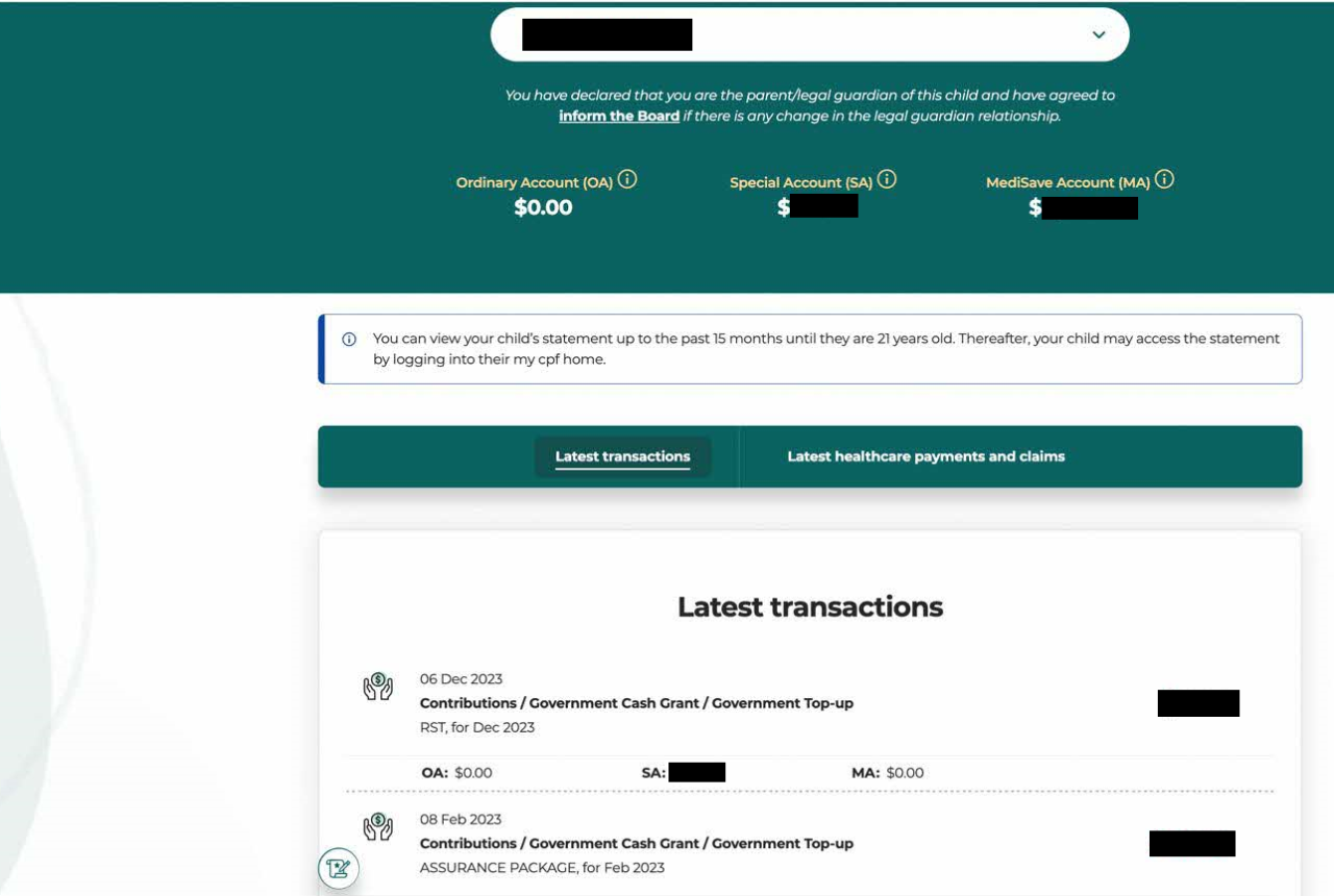 check your child's current CPF balances